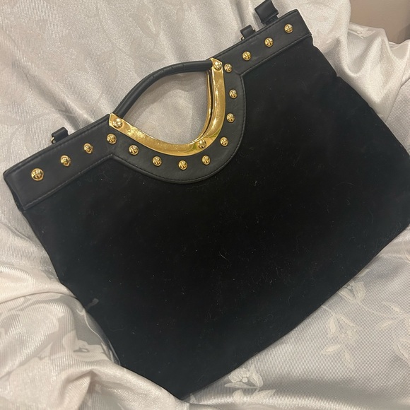 Black clutch with gold ::: Authentic leather - Picture 4 of 4